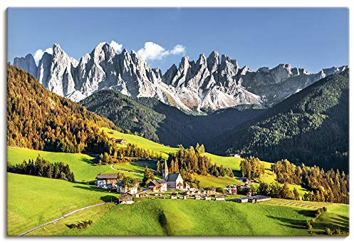 ARTLAND Wanddeko Leinwand Bilder Wandbild 90x60 cm Alpen Berge Landschaft Italien Berge Gebirge Urlaub Santa Maddalena U1TF