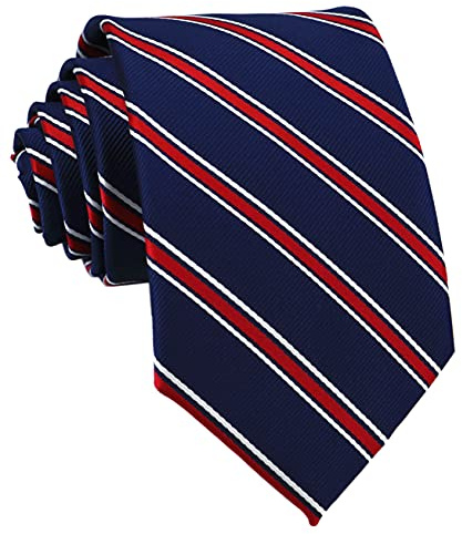 Men's Classic Navy Blue Red White Striped Jacquard Silk Ties Cool Wedding Party Self Neckties
