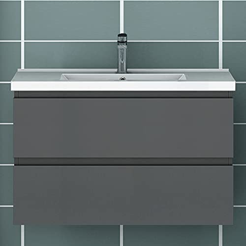 Badezimmer Badmöbel 80 cm Waschtisch mit Unterschrank Hängeschrank Anthrazit