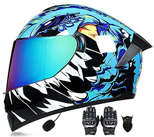 Bluetooth Integrated Modular Flip Up Motorcycle Helmet Predator Full Face Motorbike Helmets ECE Approved Built in MP3 Radio Moped Gloves Mask Crash Helmet 55~62cm
