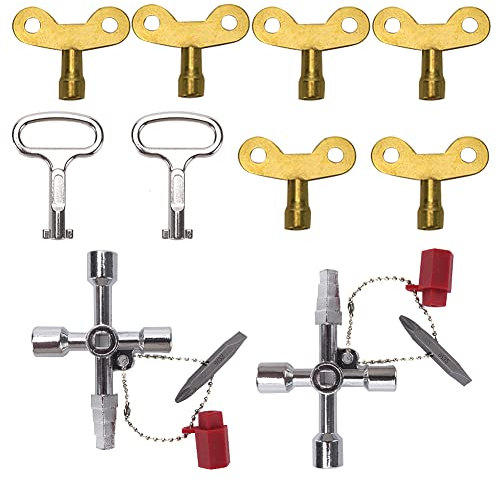 VooGenzek 10 Pezzi Chiave Inglese, Chiavi di Sfiato Termosifoni, Chiave Spurgo Radiatore, Chiave a Triangolo, Chiave a 4 Vie, per Contatori Elettrici, Contatori dell'acqua, Contatori Gas, Radiatori