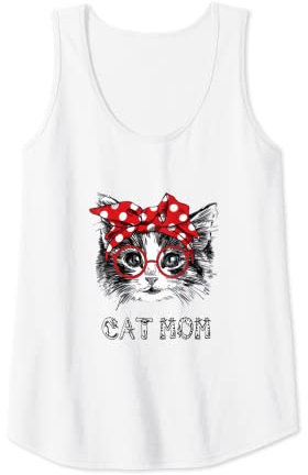 Damen Cat Mom Katzendamen | Katze mit Brille und rotem Bandana Tank Top