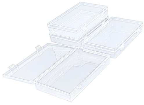 Kunststoff-Aufbewahrungsbehälter, 4 Stück, rechteckig, 20x12x3,5cm | Transparent, Mit Scharnierdeckel, Für Perlen, Für kleine Bastelartikel