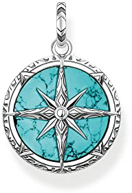 THOMAS SABO Herren Ketten Anhänger Kompass, mit Edelstein-Inlay aus imitiertem Türkis, 925er Sterlingsilber geschwärzt, Maße: 34 x 24 mm, PE833-878-17