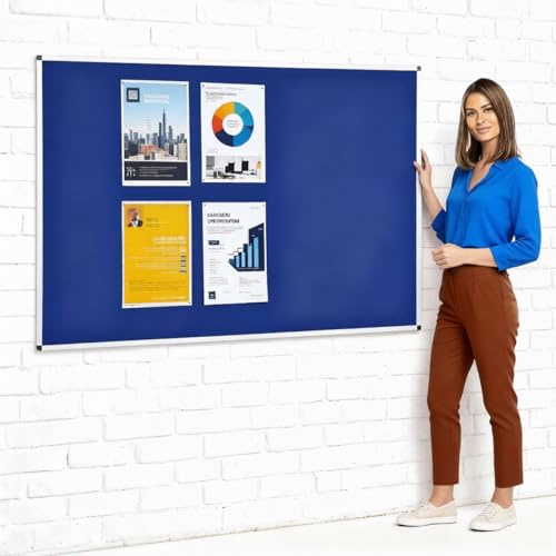 Wonderwall Large Blue Felt Noticeboard 120 x 180cm | Anti-Fade Pinboard, Wall-Mounted, Aluminium Frame with Discreet Corner Fixings