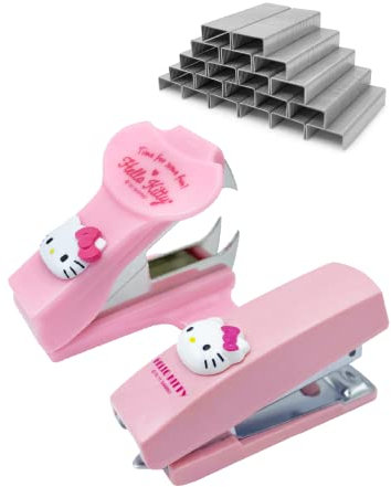 Kitty Mini Heftgerät mit 1000 Heftklammern/Box + Klammerentferner Set/Schule, Büro Schreibwaren (Mini Hefter Set)