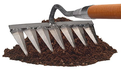 Anloximt Vertikutierer Carbon Garten Handharke Vertikutierharke Gartenwerkzeug Hacke Kultivator Unkraut Metallkopf Harke Werkzeug zum Lösen Sammeln von Laub Nivellierung Rasen Farming Land