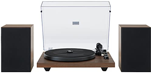 Crosley C62 Bluetooth Vinyl Record Player 120W Speakers, 2-Speed Belt-Drive Turntable, Anti-Skate, Walnut
