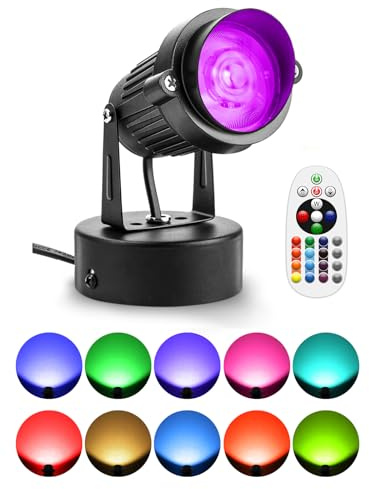 ZUCKEO 10W LED Spot Lights Indoor RGBW Color Changing Uplighting Indoor with Remote, 120V Christmas Spotlight Up Lights Plug in, Accent Landscape Lighting with Switch for House Halloween Decor(1Pack)