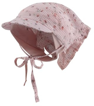 Sterntaler Baby Kopftuch Vichy Karo für Mädchen - Kopftuch mit Schirm und Volants aus Baumwoll-Mischgewebe Vichy Karo bedruckt mit kleinen Röschen und Singlejersey (Bio), mit Bindeband - Perlrosa, 45