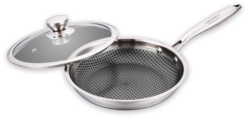 HEATEK ® Padella D.26 in Acciaio Inox Triplo Strato con Coperchio in Vetro | Antiaderente e Antigraffio | Adatta a tutti i Piani Cottura