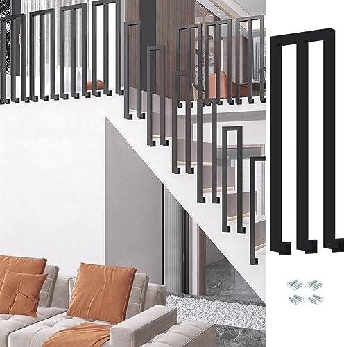 Pasamanos Escalera Barandillas Estilo industrial Barandilla En forma de U/M montaje lateral, Pasamanos de escaleras Ático Husillos de barandilla Negro Cuadrado Hierro Poste de barandilla para terraza