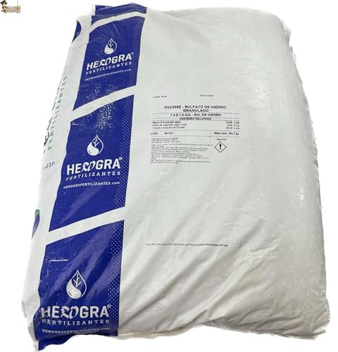 BricoLoco.com Hierro para plantas. ¡¡¡ 25 KGS.!!! Sulfato de hierro granulado reverdeciente para plantas, árboles cítricos, frutales, limonero. Abono hierro contra clorosis férrica. (25 kgs., 1)