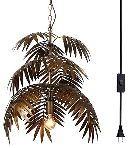 Newrays Lustre vintage réglable en forme de feuilles de noix de coco tropicales, lampes d'arbre rustiques uniques pour salon, salle à manger, chambres à coucher, cuisine, luminaires suspendus, Plug in