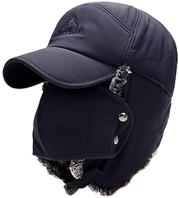 TopHomer Winter-Bombermütze mit Ohrenklappe und Abnehmbarer Maske, Winddichte, warme Thermo-Baumwollkappe für Jäger und Fallensteller