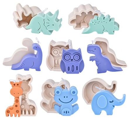 JS MOLD 3D Dinosaurier Silikonform Kerzenform Tier Kerzen Gießform Seifenform,Giraffe, Elefant, Frosch, Eule, Tyrannosaurus Rex,3D-Tierharz-Resin Silikonform Für Die Herstellung Von Dekoration
