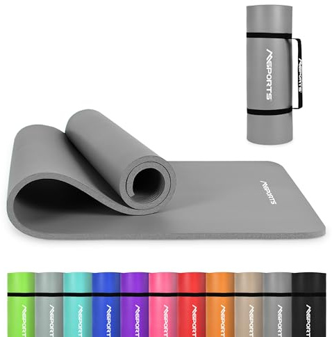 MSPORTS Premium gymnastikmatta inkl. bärrem + övningsaffisch + träningsapp I hudvänlig fitnessmatta 190 x 60 x 1,0 cm – antracit – ftalatfri yogamatta