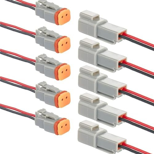 5 Paare DT Stecker Connectors 2 Polig, Wasserdicht Elektrische Stecker Connectors DT Steckverbinder Wasserdichter DT Stecker Steckverbinder Für Auto, Motorräder, LKW, Grau,mit 10cm 18 AWG Kabel