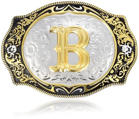 BBOTEN Gürtelschnalle mit Western-Anfangsbuchstaben, ABCDEFG bis XYZ, goldene Alphabet-Buchstaben, Gürtelschnallen für Männer und Frauen, Cowboy, GRAU, Small