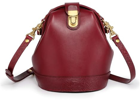 OLD TREND Doctor Bucket Crossbody Handtasche | Luxuriöse und vielseitige Tasche für Damen | Echtes Rindsleder, Burgunder