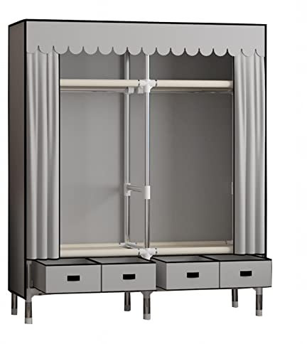 Tragbarer Leinen-Kleiderschrank, Stoff-Kleiderschrank mit Kleiderstange, Regalen, Kleiderschrank-Aufbewahrungsorganisator, Stoff-Kleiderschrank für Schlafzimmer, Grau-140 x 45 x 168 cm