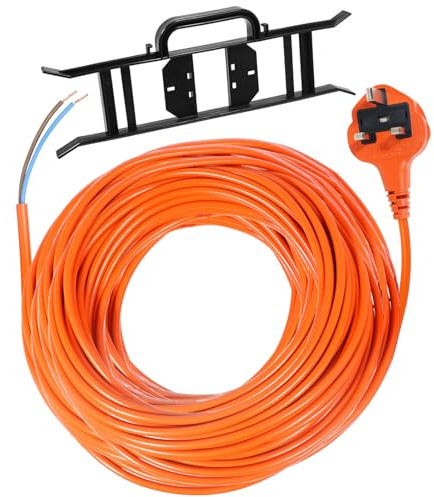 SPARES2GO 20 Metre Cable & Lead Plug for Spear & Jackson Lawnmowers, Strimmers, Trimmers, Hedge Cutters (20m) + Winder Bracket Tidy