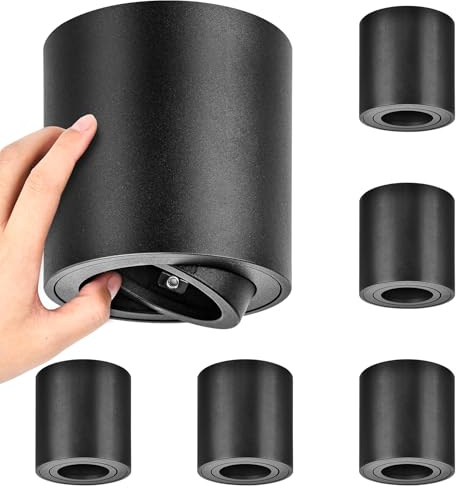 YindaLux 6 Stück Aufbauspot Schwarz: 30° Schwenkbar Aufbaustrahler mit GU10 Fassung, Geeignet für GU10 & LED Module(Ohne GU10-Lampe), Φ80mm Rund Aufbauleuchte, Deckenspots Aufputz Spots aus Aluminium