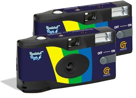 GT PHOTO GT27FL Realishot Flash - Pack de 2 Appareil Photo Jetable 35mm avec Flash, 27 Poses, Idéal pour Événements, Voyages et Souvenirs, Compact, Léger et Facile à Utiliser - Gris