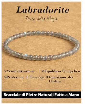 Landorilo Pulseras de Cuentas de Piedra Curativa Natural de 4 mm para Hombres y Mujeres, Pulsera de la Suerte, Joyas Chakra Regalos para Mujer（R Labradorita）