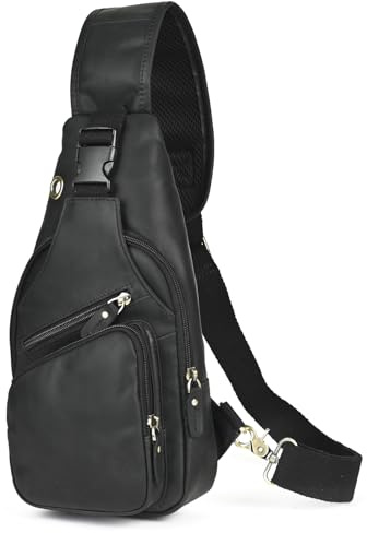 Le'aokuu Herren Echtes Leder Brusttasche Umhängetasche Sport Outdoor Messenger Bag Wanderrucksäcke