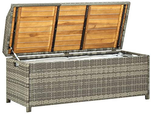 HETFTJN Balkon Sitzbank Balkon Lounge Klein Sitzbank Flur Balkon Sessel - Gartenbank mit Stauraum 120 cm Poly Rattan Grau für Balkon Park Terrassen Draussen