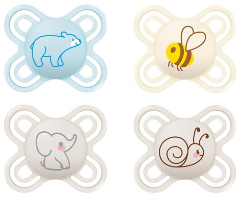 MAM Perfect Start Schnuller | 0-2 Monate | Babyschnuller für Neugeborene | 94% Akzeptanz | beugt Zahnfehlstellungen vor | mit Zahnmedizinern entwickelt| SkinSoft Silikon | Bär/Biene | 4 Stück