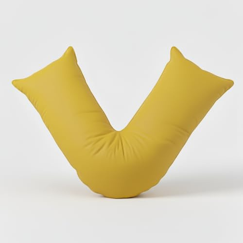 adsin Orthopaedic V Pillow with Pillowcase (Mustard/Grey 74 * 34cm), Pregnancy Support, Nursing & Post Surgery Pillow V Cushion with Hollowfibre for Neck, Head & Back Care, Durable & Hypoallergenic