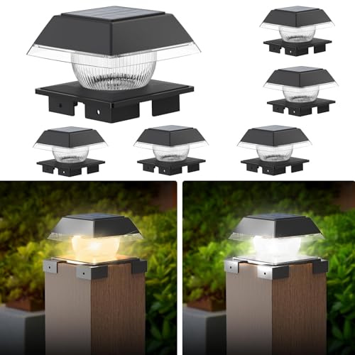 GEYUEYA Home Pfostenkappen Solar 6er Set, Led Solarleuchten Für Aussen Für Standard Zaunpfosten 9x9 10x10 11x11 12x12 13x13 14x14, Warmweiß+Kaltweiß, IP65 Wasserdicht,Plattform,Garten Dekoration