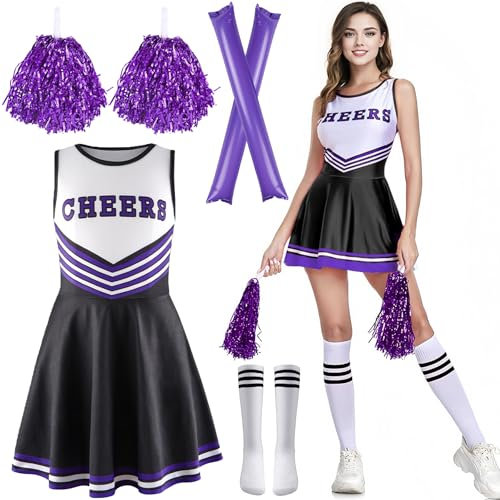 ZeiLaBang Kakadi Cheerleader Kostüm Damen für Erwachsene,Kostüm Cheerleader,Cheerleadering Outfit Fancy Dress Uniform,Cheerleadering Outfit Mädchen,Pompoms und Socken für Karneval, Mottoparty