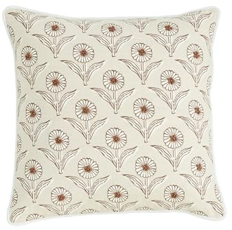 Mud Pie Block Print Flower Knot Pillow; 18 X 18