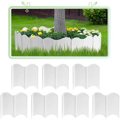 Lot de 80 bordures de gazon en plastique, 12,8 m, pour jardins extérieurs, allées, pelouses, patios, bordures de routes, sans tranchée, creuser (blanc)
