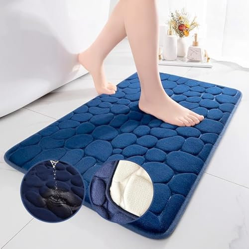 DAVANSU® Super Alfombrilla Baño Antideslizante 40x60 cm | Alfombra de Ducha de Microfibra Viscoelástica Lavable | Alta Absorción y Secado Rápido | Suave y Segura Ducha, Bañera y Suelo Húmedo (Azul)