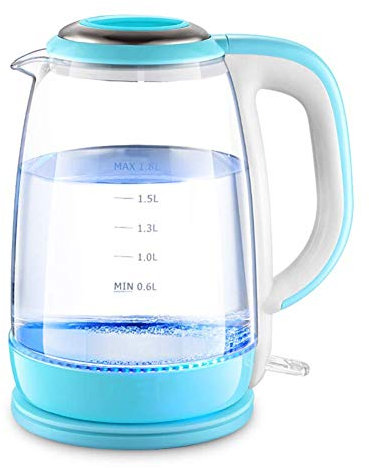 Hervidores, Hervidores de vidrio de 1,8 L para agua hirviendo, Hervidor de agua ecológico de 1500 W con LED iluminado, Caldera de agua inalámbrica con tapa interior de acero inoxidable, Apagado