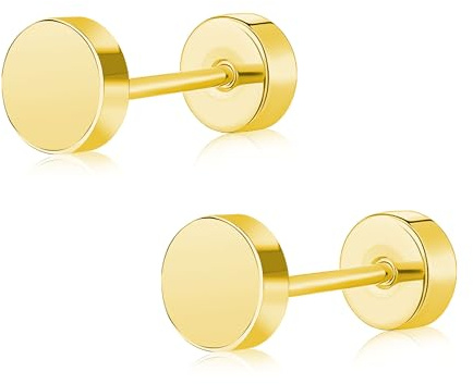 DE Titan Damen flach zurück Ohrstecker Frauen hypoallergene Ohrringe für empfindliche Ohren einfach klassisch 3mm-6mm flach Ohrstecker perfekt für Helix Tragus Knorpel