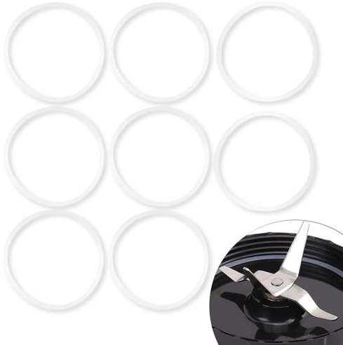 8 Pcs Seal White Ring, Rubber Gasket Replacement O-Ring for 250W Blender Sealing, Compatible with Magic Bullet MB1001, Blender Cross Blade, White