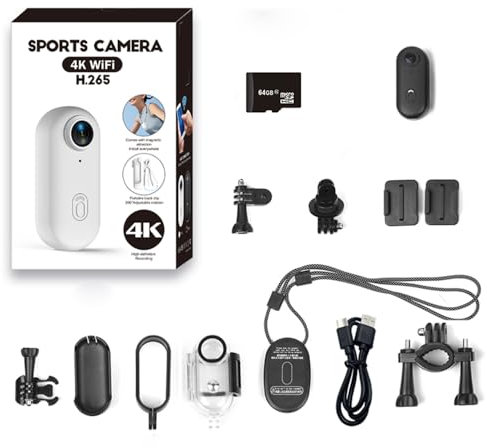 Jinpei 4K Mini Action Camera, Included 64GB, Wearable Camera with 360°Rotatable Clip & Magnetic Clip, for Lecture, Traveling, Pet Walking and Outdoors Activities JS-10B Full Packaging