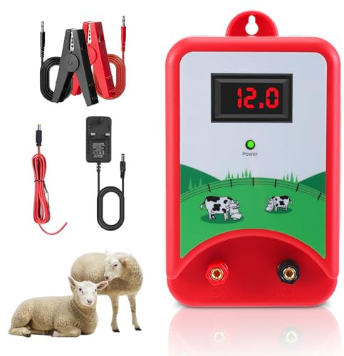 Nastopee Weidezaungerät 12V,Elektrischer Weidezaun 2J, Mit LCD Anzeige,10 Km Reichweite,Elektrozaungerät Für Rinder,Schafe,Nutztieren,Haustieren,Geflügel, Hausweide,Gärten