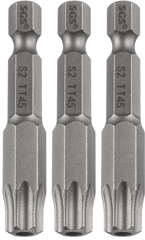 MACHSWON Lot de 3 embouts de tournevis TT45 à tête Torx de sécurité 50 mm de long avec tige hexagonale magnétique inviolable 6 points en étoile S2 pointe en acier pour outils électriques industriels