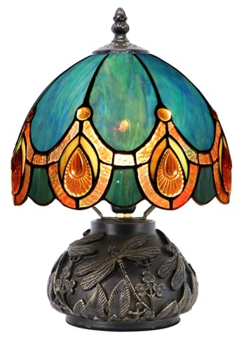 HWDFEI Small Tiffany Mushroom Table Lamp,Mini Memory Sympathy Antique lamp 8X11 Inch (Peacock Crystal)