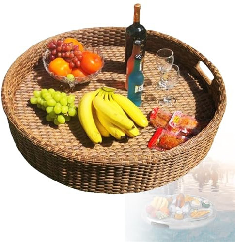 Plateaux De Service Flottants Pour Table Et Bar,Plateau De Service Rond En Rotin Tressé,Plateau De Service Flottant De Luxe Pour Table Et Bar,Flotteurs De Piscine,Apricot-60cm