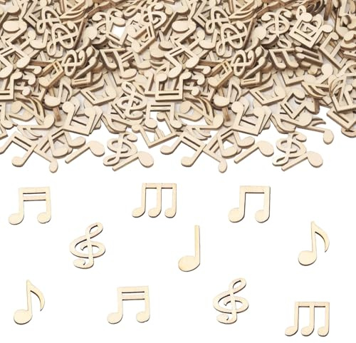 Ovanda 100 Hölzern Musiknote deko für Konzerte Scrapbooking Musik Party | 100 Teile aus Naturholz in 7 Notenmotiven, bemalbar; für Tischdeko, Hochzeit, Konzerte, Scrapbooking und DIY.