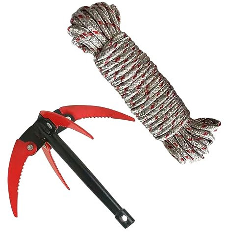 BESTonZON Outil Pliable en Acier Inoxydable pour Enlever L’Herbe Aquatique, Râteau De Bassin 4 Dents, Usage Professionnel en Jardinage Lacustre, Corde 10 M, Résistant