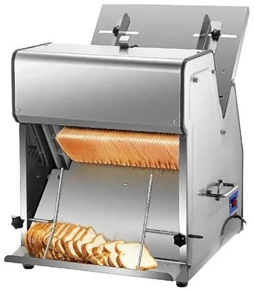 MJMLUCK 370W Commercial Bread Slicer, Stainless Steel Electric Bread Cutting Machine, 12mm Blade, Adjustable Inlet & Outlet, Kitchen Appliance Toast Processor, for Bakery, Coffee Shop
