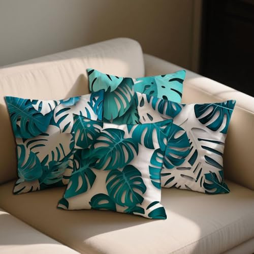 Piante Tropicali Cuscini da Esterno Impermeabili 80x80 cm Federe Cuscini Foglia Decorativi Copricuscini Set da 4 Impermeabili Velluto Copricuscini per Giardino Esterno Balcone Decor Regalo b-1182